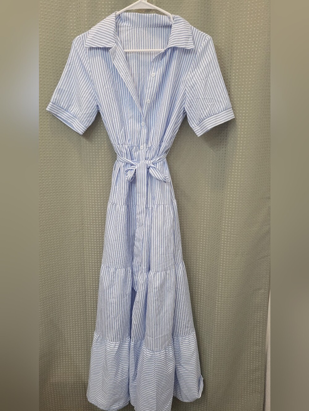 Blue & White Striped Tiered Maxi Dress | Size Small - Picture 2 of 3